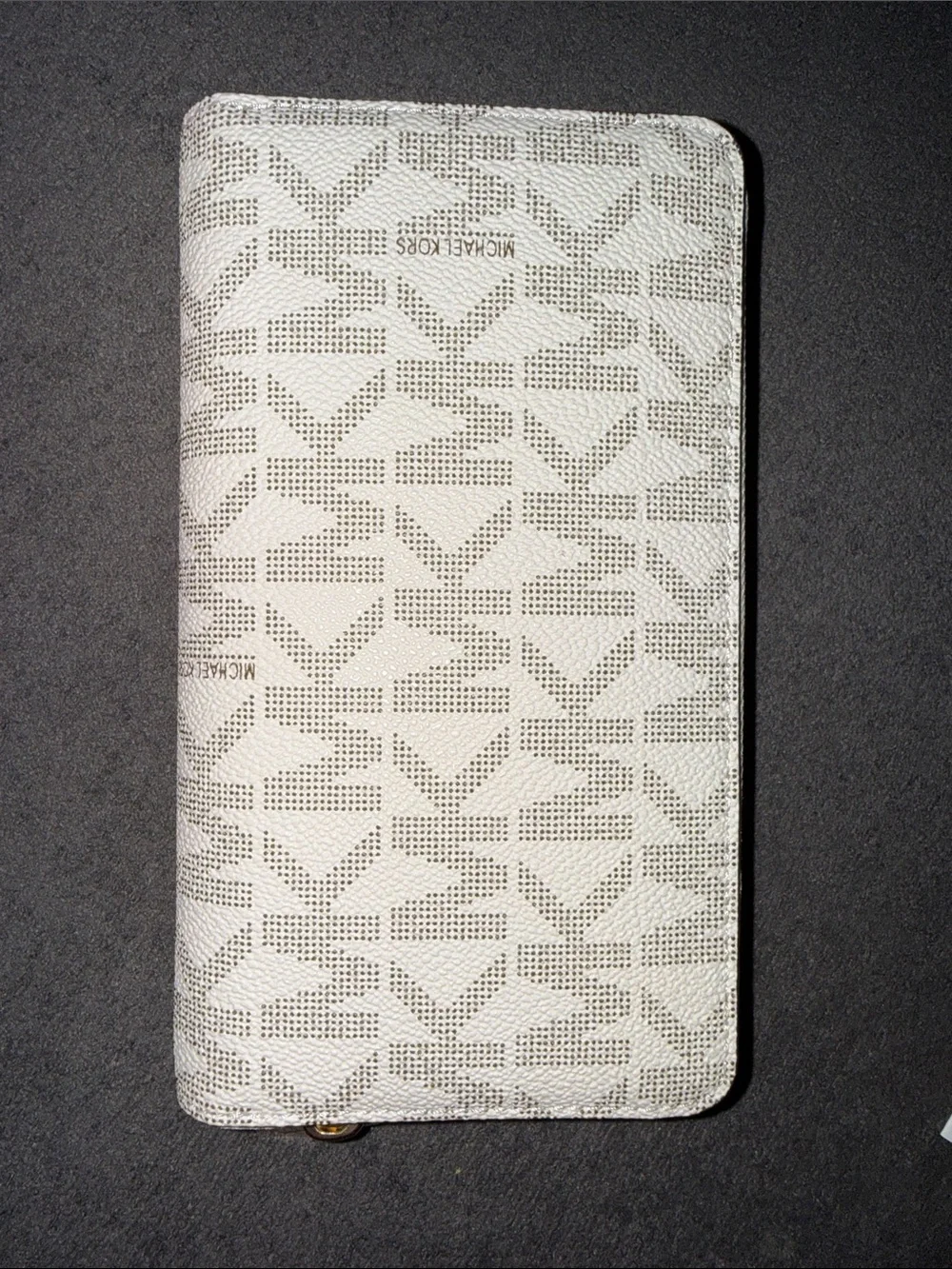 Authentic Brand New! Michael Kors Beige/Gold MK Logo Zip-Around Wallet.